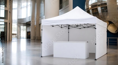 White popup tent setup indoors for event or promotion display.