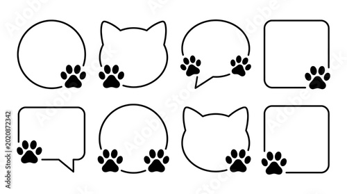 Set of pet paw print frames with various shapes for animal lovers and messages
