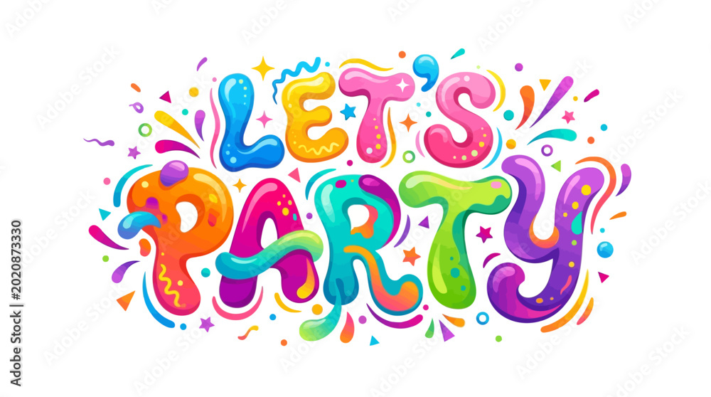Fototapeta premium Colorful party text with confetti