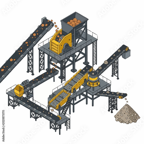 Canvas Print Industrial mining processing plant with conveyor belts and machinery