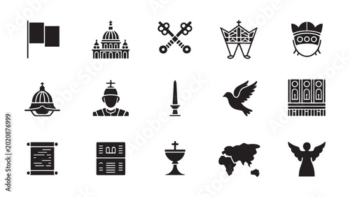 Foto Vatican and Catholic Church Icon Set with Pope Religious Symbols and Spiritual L