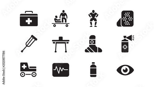 Fotografia Medical Rehabilitation and Healthcare Icon Set for Injury Treatment and Physical
