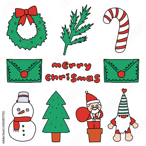 Christmas Holiday Vector Icon Set with Tree Gift Snowflake and Santa