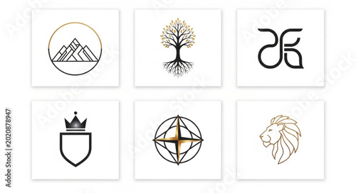 Collection of six distinct minimalist logo designs.