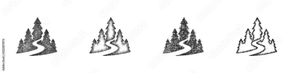 Obraz premium Sketch forestry company logo design set