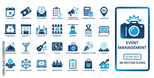 Bild auf Leinwand Event management and planning solid icon set