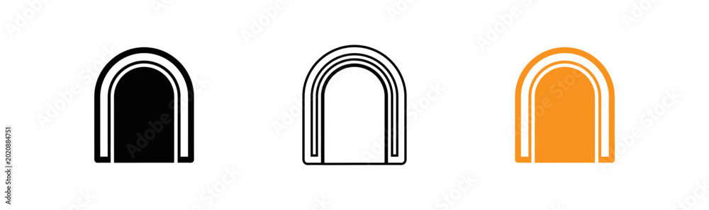 Fototapeta premium Archway icons in black white and orange on a white background