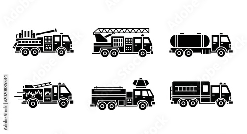 Photos Collection of Fire Truck Silhouettes Vector Illustration.