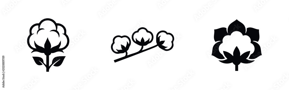 Εκτύπωση καμβά Set of black cotton plant icons on a white background