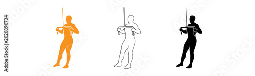 Bild auf Leinwand Fitness exercise illustration set lat pulldown machine workout in orange outline