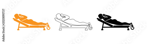 Konstfotografi Three variations of a chaise lounge silhouette in orange black and white represe