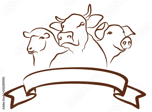 The symbol of farm with cows, pigs and sheep.