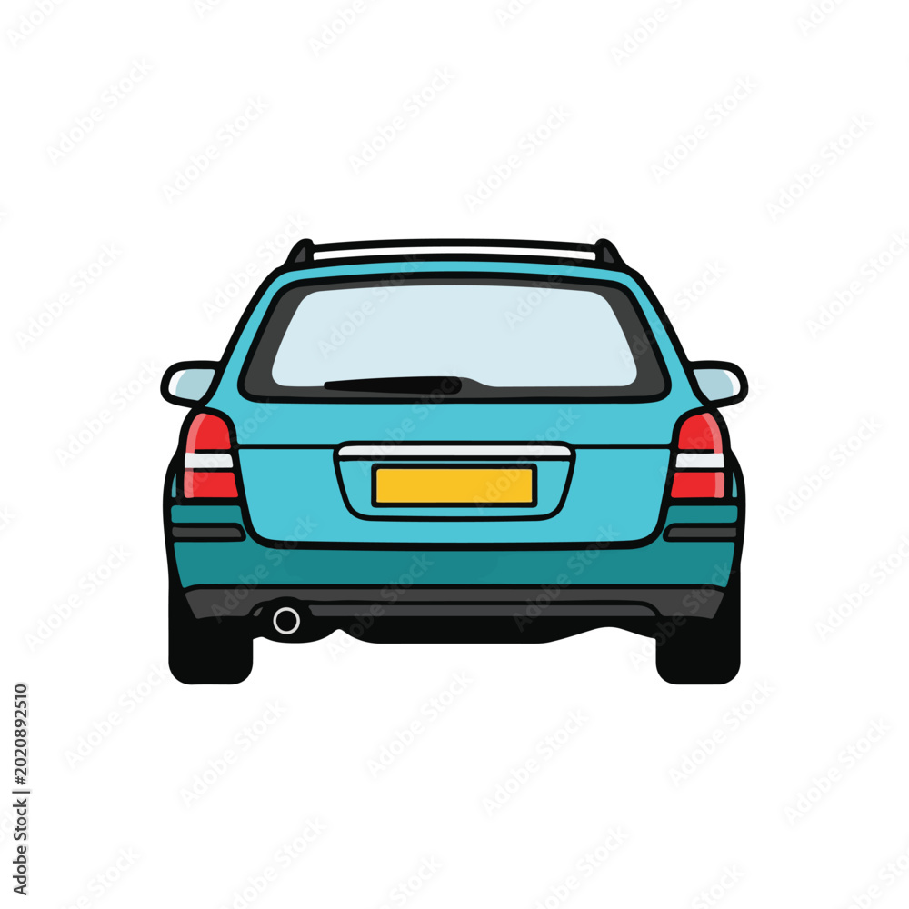 Fototapeta premium Teal colored station wagon vehicle rear view