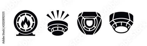 Foto Fire Alarm and Smoke Detector System Icons for Home Security and Safety Protecti