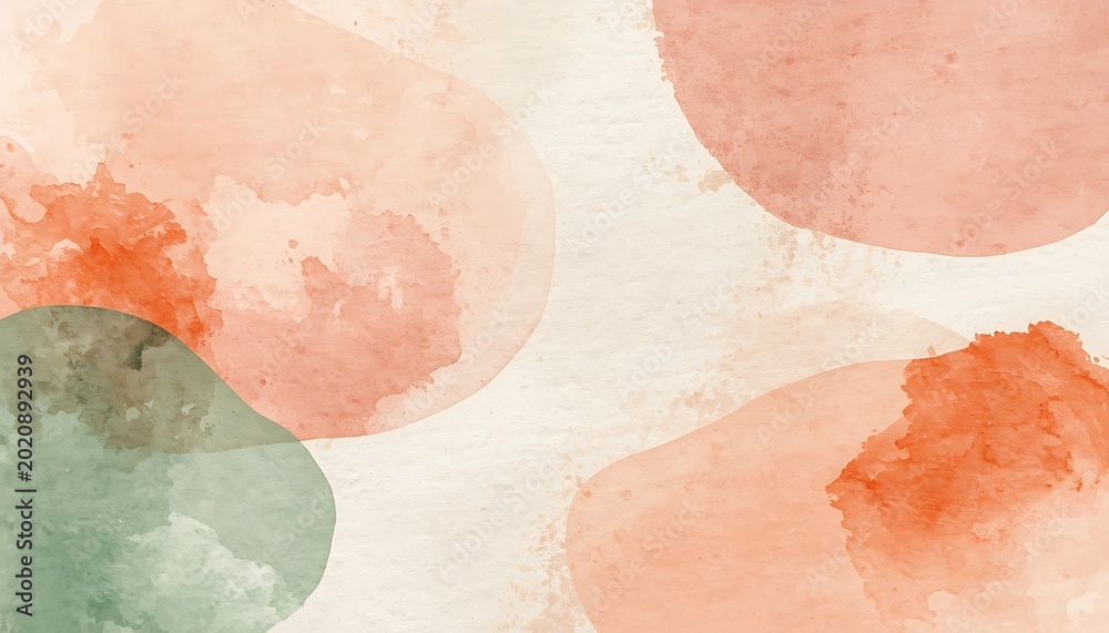 Fototapeta premium Abstract Organic Shape Composition in Blush Pink, Sage Green, and Light Apricot Watercolor