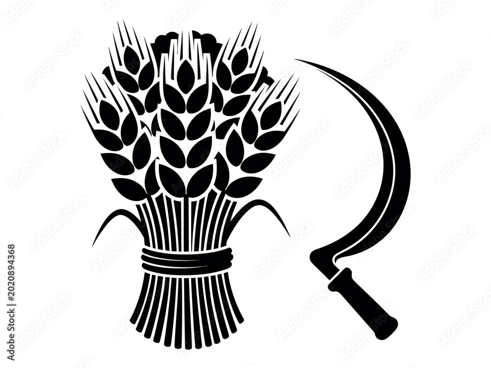 Wall Mural Wheat sheaf and sickle silhouette a symbol of agriculture and harvest time