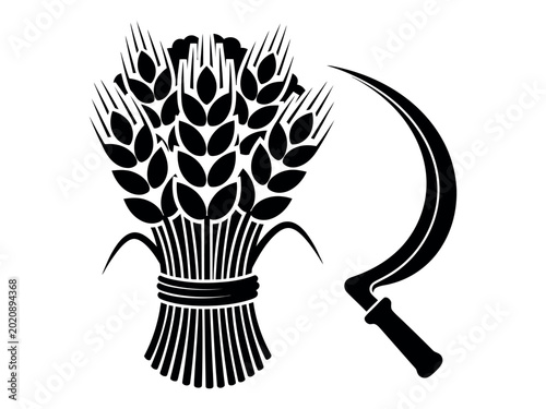 Фотография Wheat sheaf and sickle silhouette a symbol of agriculture and harvest time
