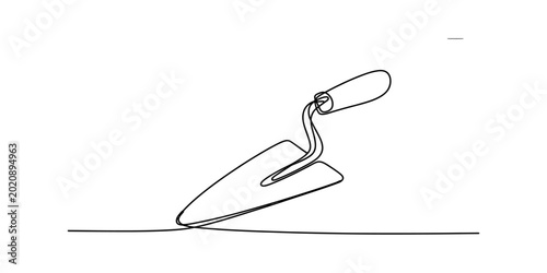 Foto Simple single line drawing of a trowel tool for construction and gardening Vecto