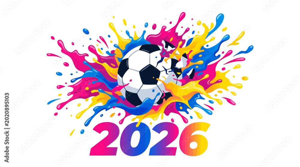 Obraz premium FIFA World Cup 2026 Soccer Ball Colorful Paint Splash Vector Illustration