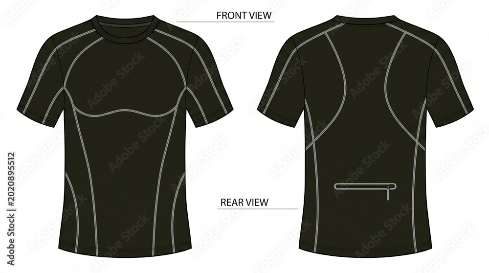 Naklejka premium Front and Rear View of a Black Athletic T-Shirt Design Template.