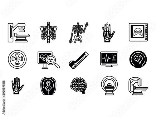 Фотография Medical diagnostic imaging icons x rays scans and equipment silhouettes