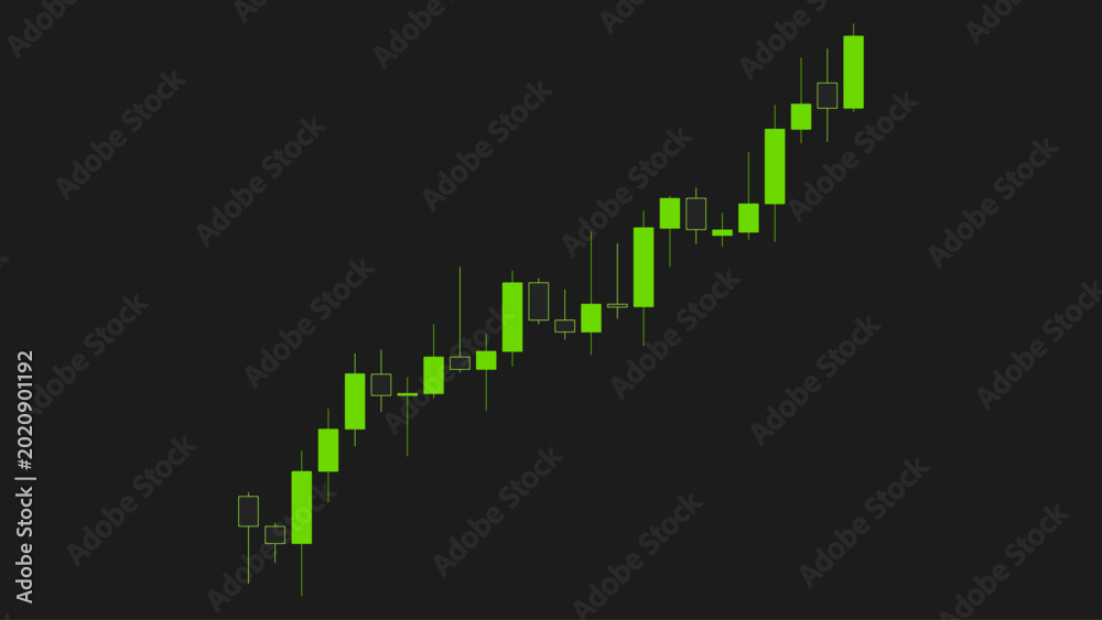 Fototapeta premium Bullish candlestick trading chart on dark background