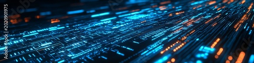 Futuristic Technology Design Featuring Complex Circuit Board with Glowing Neural Network Lines