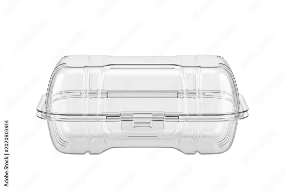 Fotografía Clear plastic hinged clamshell food container isolated