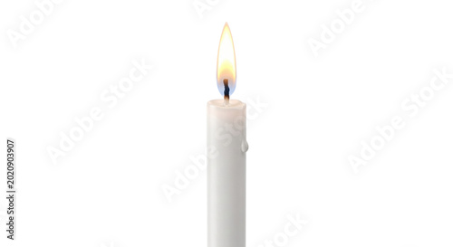 Quadro em tela Single lit white taper candle with flame isolated