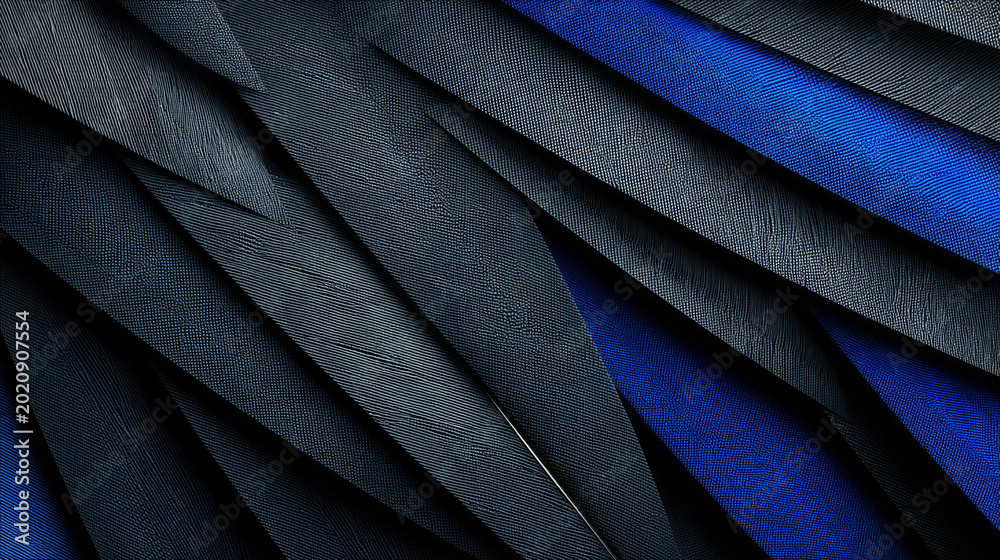 Fototapeta premium Elegant dark abstract layered fabric texture with blue highlights and modern luxury composition, premium digital background ideal for corporate branding and sophisticated design projects.