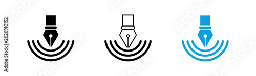 Fotografi Fountain pen nib icon set black outline and blue variations for writing and stat