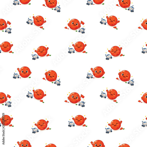 seamless pattern design with cute mars and fiery red planet charm