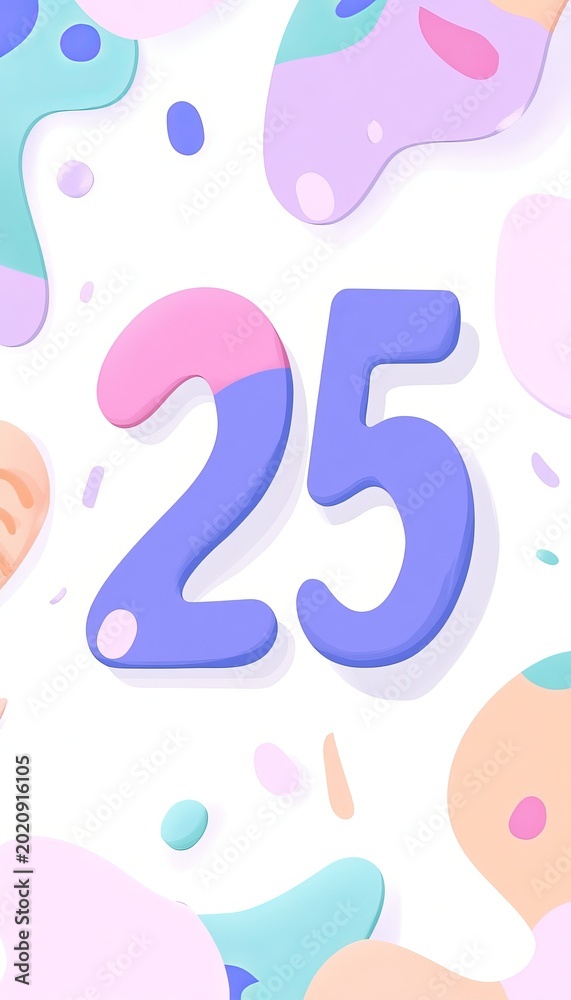 Fototapeta premium Whimsical Birthday Party Icon Featuring Cheerful Number 25 on Festive Pastel Background Design