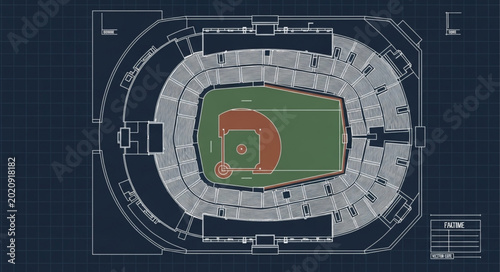 Photos Aerial View of Baseball Stadium Blueprint Design.