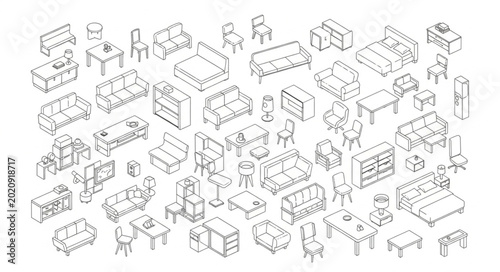 Collection of Hand Drawn Furniture Icons and Symbols.