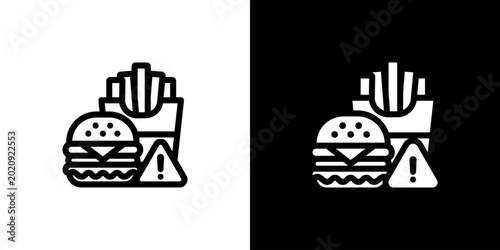 Tableau sur toile Unhealthy Diet Junk Food icon concept with flat Black White Background