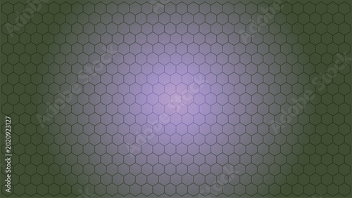 Foto Hexagon pattern features a soft purple center glow integrated into an olive green geometric grid to provide a sophisticated backdrop for digital media projects and offer significant empty copy space
