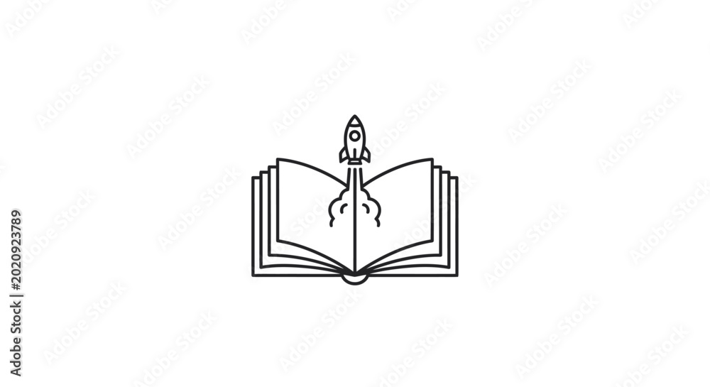 Photography Rocket ship emerging from book.