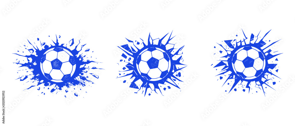 Obraz premium Blue Soccer Ball Splash Symbols Representing Creative Football Graphics and Sports Branding Concept
