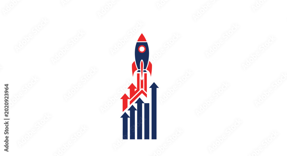 Foto Rocket Ship Launching Upward Graph Chart.