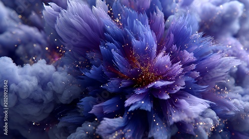 Luminous Violet Bloom: Sparkling Feathery Petals in Cloudy Haze
