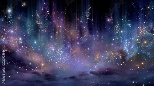 Celestial Cascade: Starlight Veil Over Cosmic Clouds