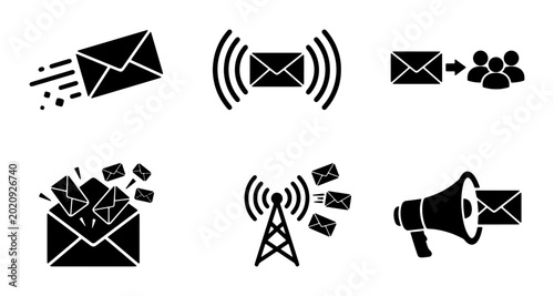 Quadro su tela Email Communication Icons Set, Digital Messaging Vector Graphics, Newsletter Bro