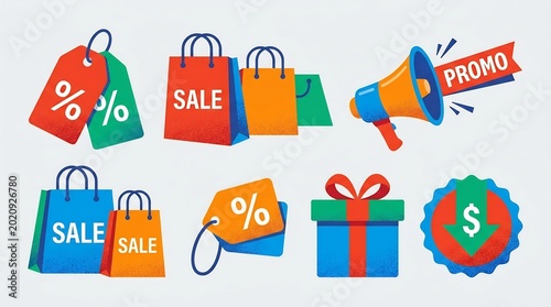 Shopping sale promo discount icons.