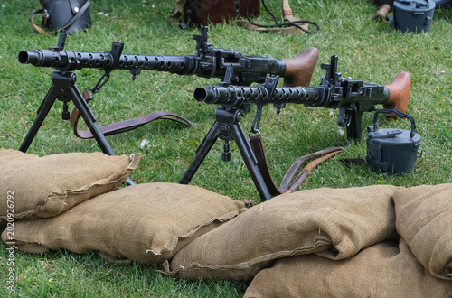 Second world war military small arms on display at a UK 1940's event.