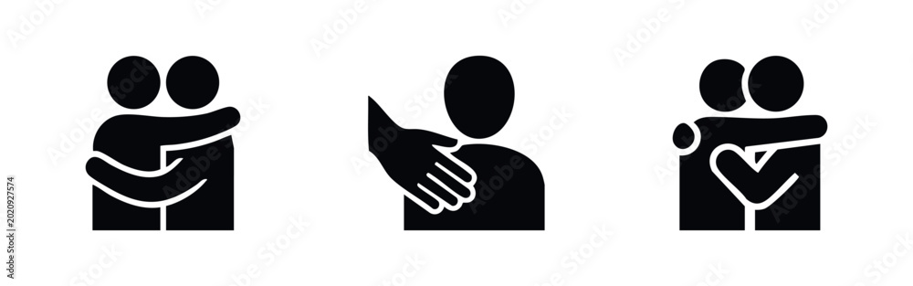 Εκτύπωση καμβά Collection of hugging and support icons representing comfort, friendship and sym