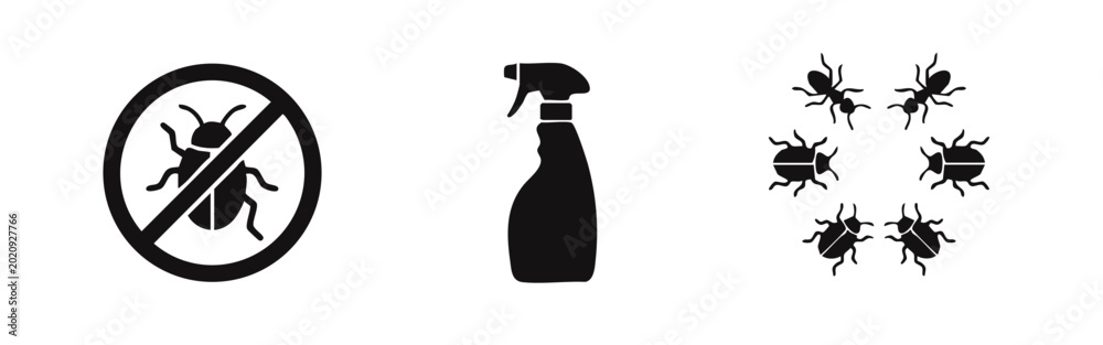 Εκτύπωση καμβά Pest control and insecticide icons with bug spray and ant symbols