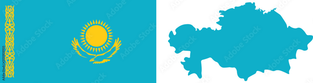 Φωτογραφία National Flag of Kazakhstan Featuring a Golden Sun with 32 Rays above a Soaring Steppe Eagle on a Sky Blue Field with a Vertical Ornamental Pattern