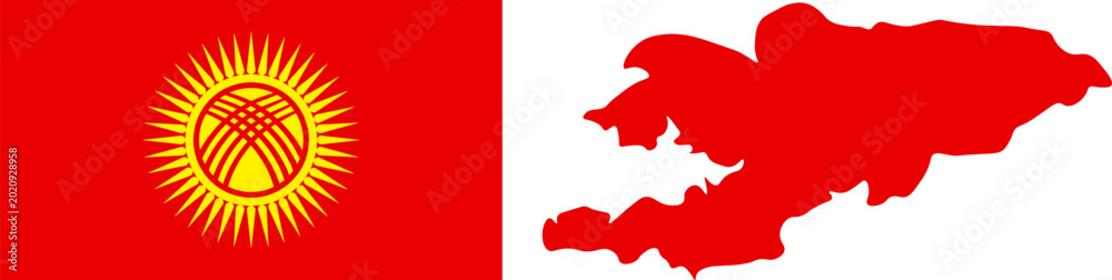 Φωτογραφία National Flag of Kyrgyzstan Featuring a Yellow Sun with Forty Uniform Rays and a Red Tunduk Symbol at the Center on a Solid Red Field