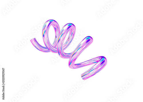 3d holographic geometric shape spiral. Metal simple figure for your design on isolated background. 3d rendering illustration.	
